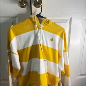 Yellow and White Striped Men's Sweater